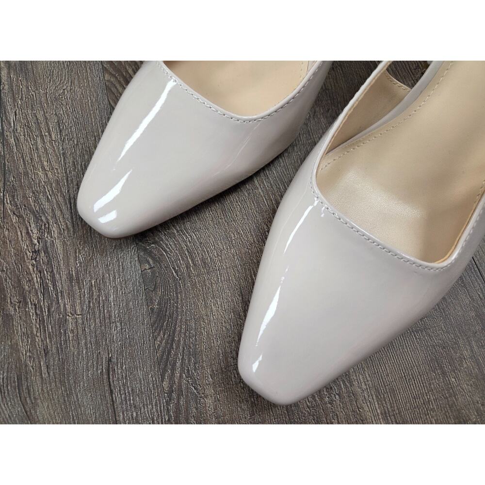 Marc Fisher Lethe Slingback Heels Shoes 7M Bone Ivory Cream Patent Faux Leather - Picture 2 of 9